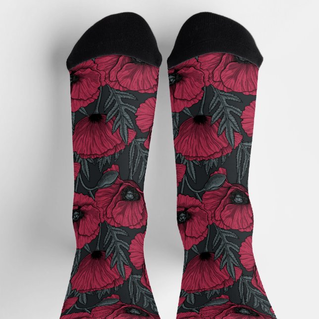 Poppies in Viva Magenta  Socks (Top)