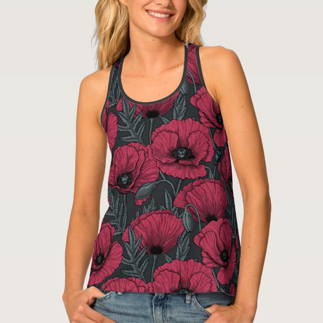 Poppies in Viva Magenta  Tank Top (Front)
