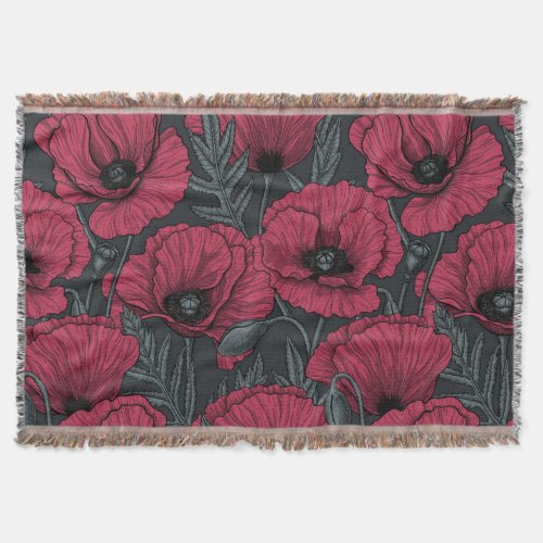 Poppies in Viva Magenta  Throw Blanket