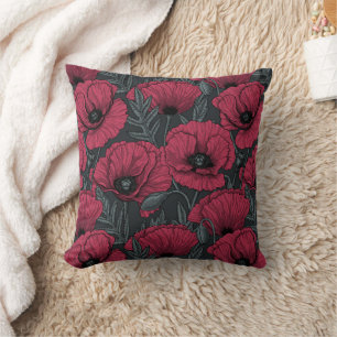 Poppies in Viva Magenta Throw Pillow