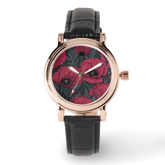 Poppies in Viva Magenta  Watch (Front)