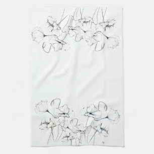 Poppies Ink Sketch Kitchen Towel