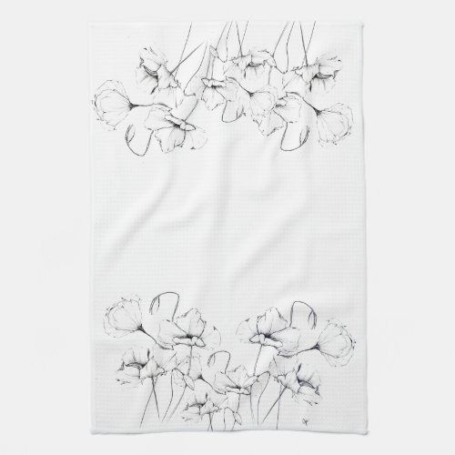 Poppies Ink Sketch Kitchen Towel