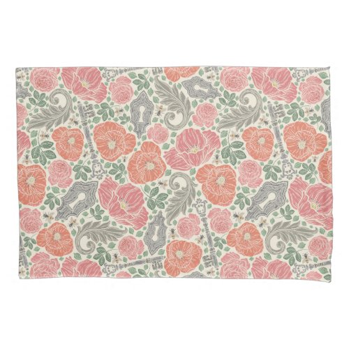 Poppies Keys and Keyholes  English Secret Garden Pillow Case