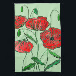 Poppies Kitchen Towel - Choose Color<br><div class="desc">Cute Red Poppies Kitchen Towels - MIGNED Painting Design - Your Color / text</div>