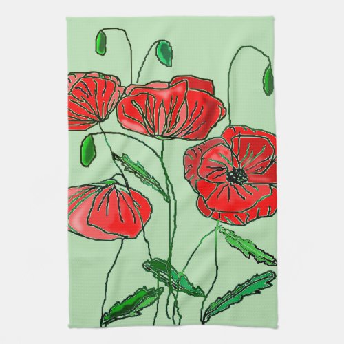 Poppies Kitchen Towel _ Choose Color