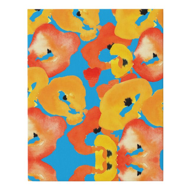 Poppies large flower art red orange faux canvas print (Front)