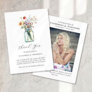 Poppies Mason Jar Photo Sympathy Funeral Memorial Thank You Card