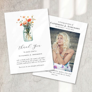 Poppies Mason Jar Photo Sympathy Funeral Memorial Thank You Card