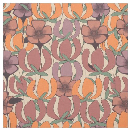 Poppies Meadow pink and orange Fabric