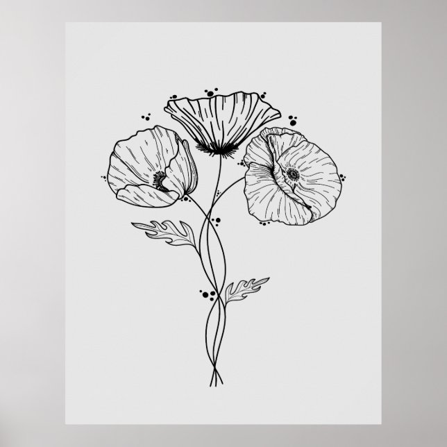 Poppies Minimalist Art Line Drawing Poster (Front)