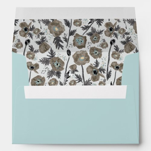 Poppies Modern Gray Watercolor Floral Pattern Envelope