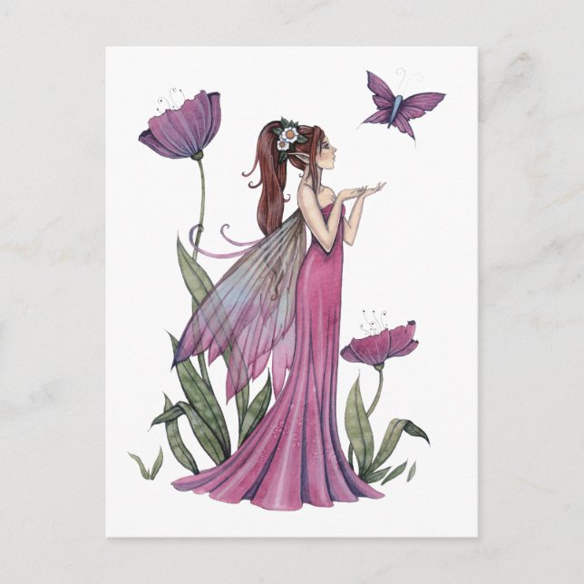 Poppies of Amethyst Fairy and Butterfly Postcard (Front)