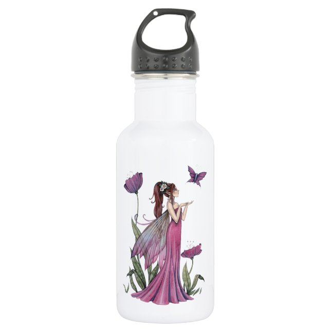 Poppies of Amethyst Purple Fairy and Butterfly Water Bottle (Front)