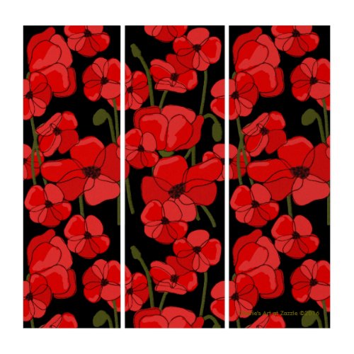 Poppies on Black AcryliPrintHD Triptych Wall Art