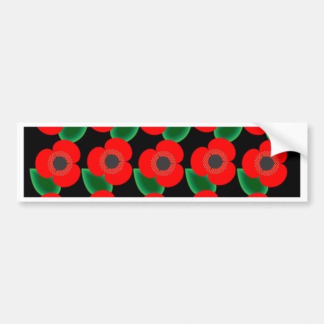Poppies on Black Bumper Sticker (Front)