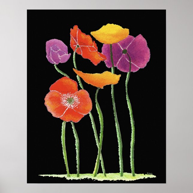 Poppies on Black Print (Front)