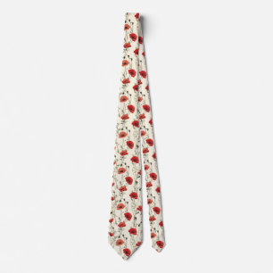 Poppies on Cream  Neck Tie