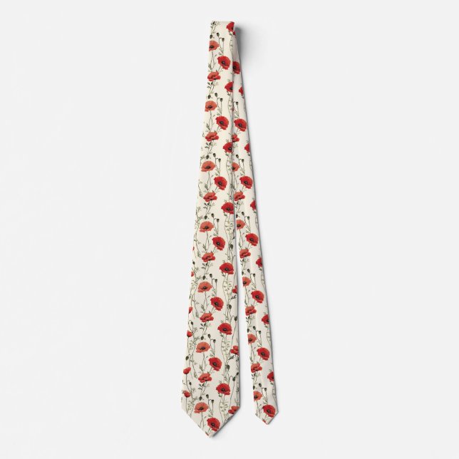 Poppies on Cream  Neck Tie (Front)