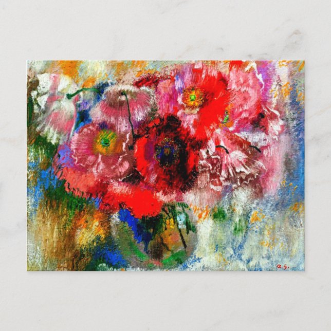 Poppies on Gray Background, Floral painting Postcard (Front)