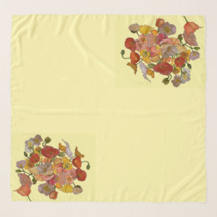 Poppies on pale yellow large square scarf