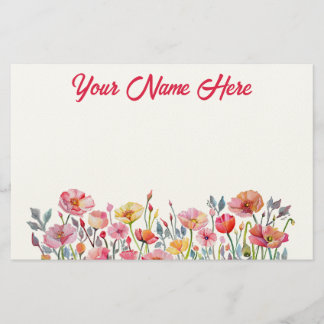 Poppies on Parade Personalized Stationery