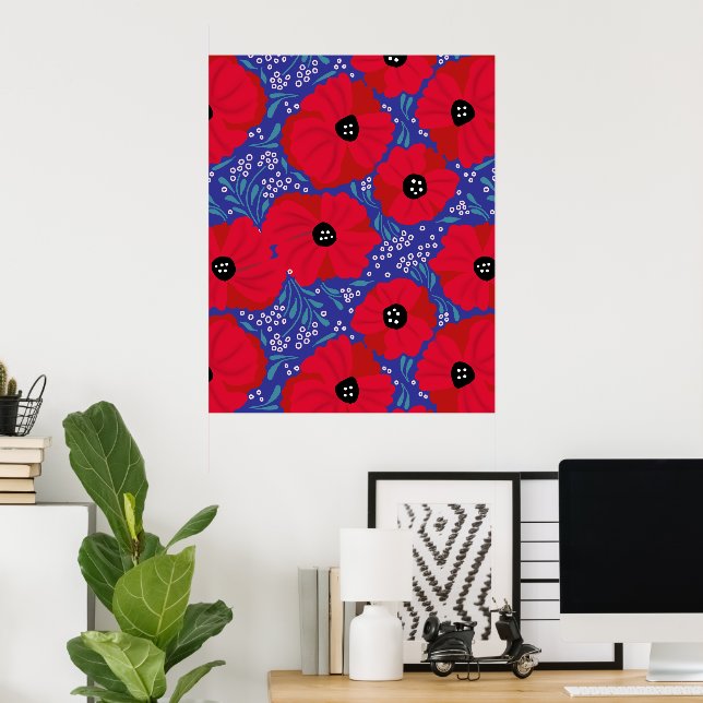 Poppies on Purple Hand-illustrated  Poster (Home Office)