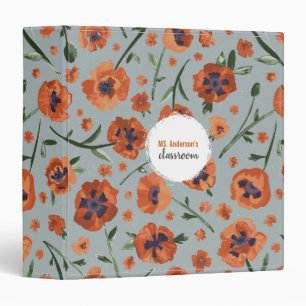 Poppies Orange Floral Teacher 3 Ring Binder