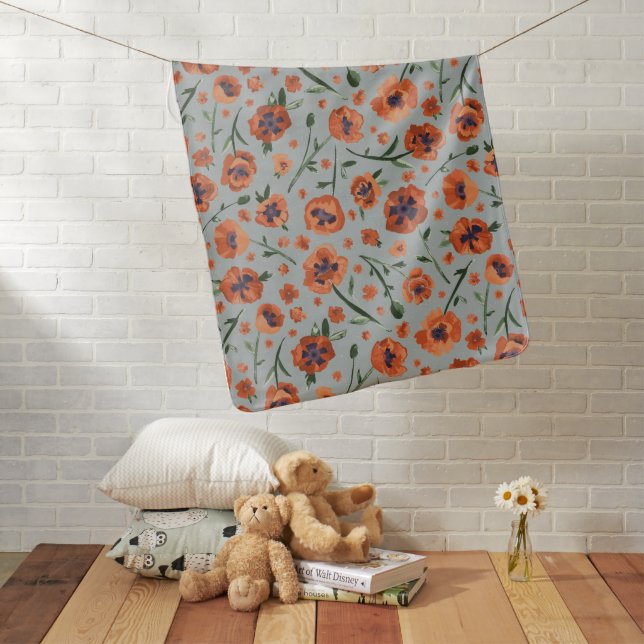 Poppies Orange Flowers Baby Baby Blanket (In Situ)