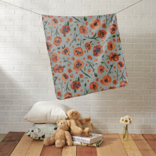 Poppies Orange Flowers Baby Blanket