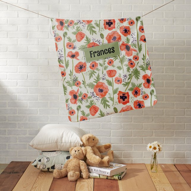 Poppies Orange Flowers Nursery Decor Baby Blanket (Customizable Poppies Floral Watercolor Pattern Baby Blanket from Studio Posies. )