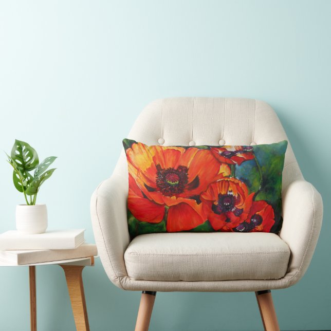 Poppies Orange Poppy Painting Lumbar Pillow (Chair)