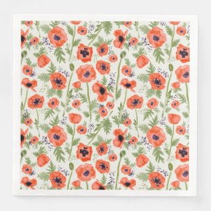 Poppies Orange Watercolor Floral Pattern Paper Dinner Napkins