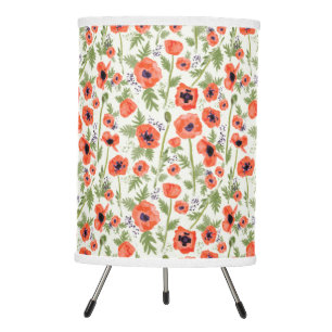 Poppies Orange Watercolor Floral Pattern Tripod Lamp