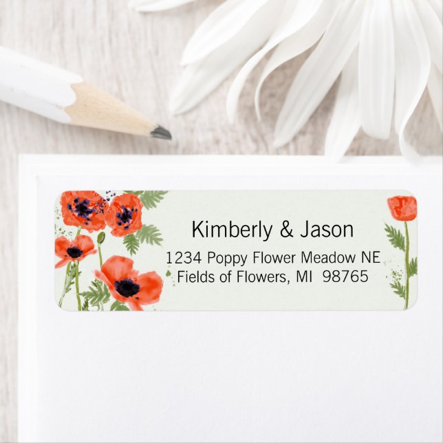 Poppies Orange Watercolor Pattern Label (Insitu)