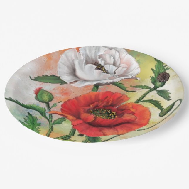 Poppies Paper Plates (Angled)
