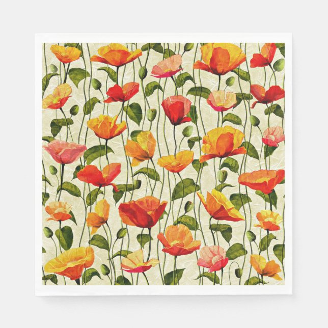 Poppies pattern, red and yellow, napkins (Front)