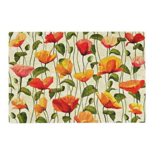 Poppies pattern red and yellow placemat