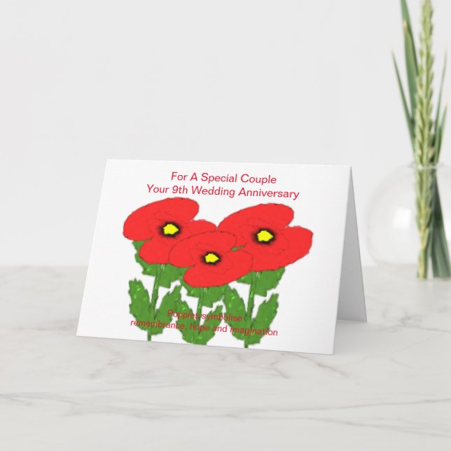 Poppies Personalised 9th Wedding Anniversary Card (Front)