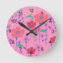 Poppies Pink Wall Clock