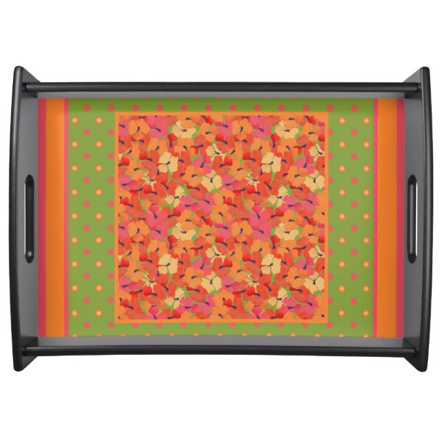 Poppies, Polka Dots on Green Chic Serving Tray (Front)