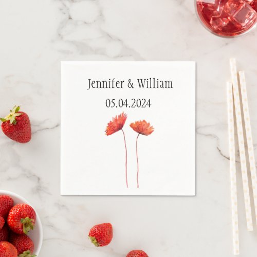 Poppies Poppy flower watercolor Red Rustic Wedding Napkins