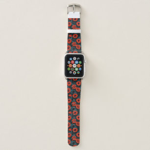 Poppies, red and blue on black apple watch band