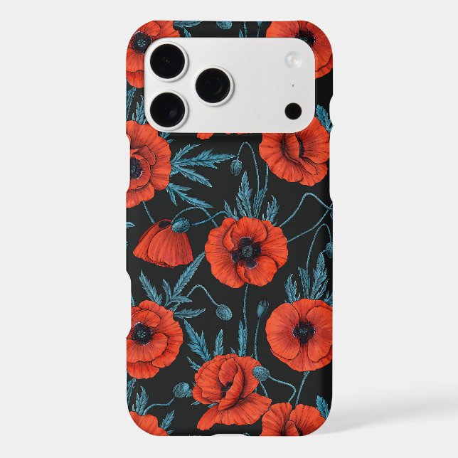 Poppies, red and blue on black Case-Mate iPhone case (Back)