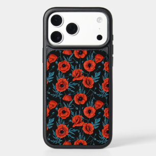 Poppies, red and blue on black iPhone 17 pro max case