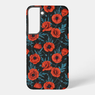 Poppies, red and blue on black samsung galaxy s22+ case