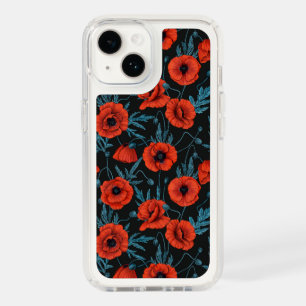 Poppies, red and blue on black speck iPhone 14 case