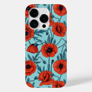 Poppies, red and blue on pool blue Case-Mate iPhone 14 pro case