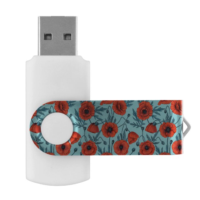 Poppies, red and blue on pool blue flash drive (Opened)