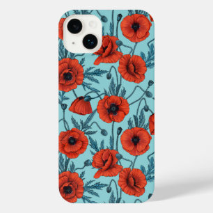 Poppies, red and blue on pool blue iPhone 14 plus case